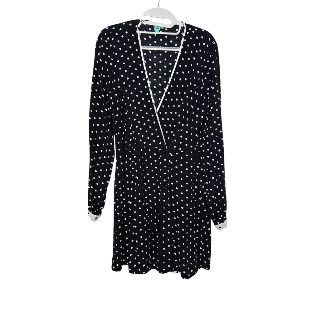 FARM Rio Black White Polka‎ Dot Long Sleeve Wrap Dress Women M Lightweight